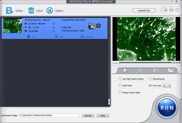 WinX Free FLV to MPEG Video Converter