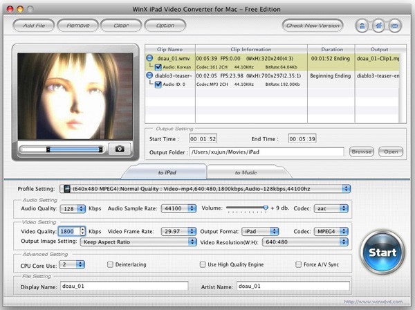WinX iPad Video Converter for Mac