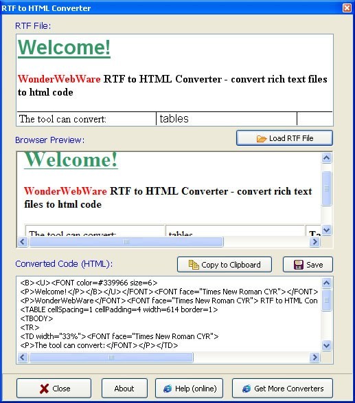 Wonderwebware RTF to HTML Converter