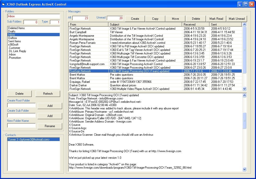 X360 Outlook Express ActiveX OCX (Team Developer)