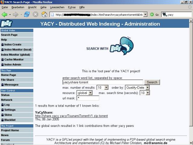 YACY distributed WWW search engine