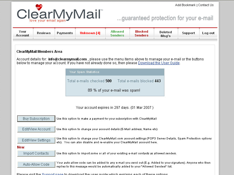 ClearMyMail Guarantedd Anti Spam Filter