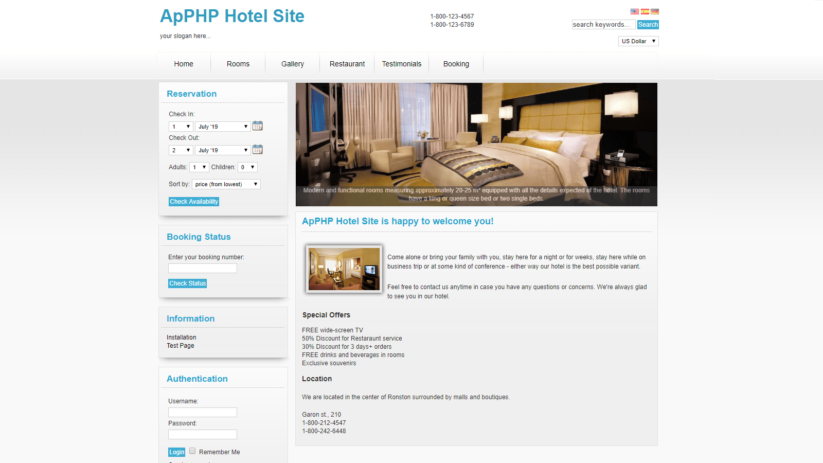 X-White Template for ApPHP Hotel Site