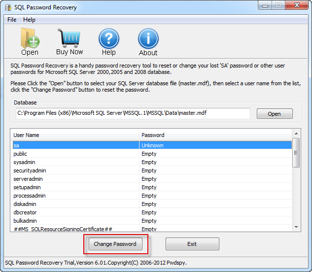 Pwdspysoft SQL Password Recovery
