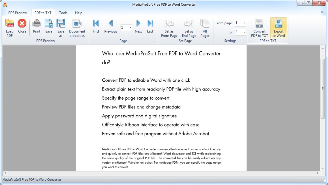 MediaProSoft Free PDF to Word Converter