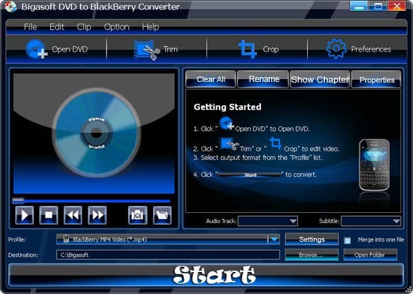Bigasoft DVD to BlackBerry Converter