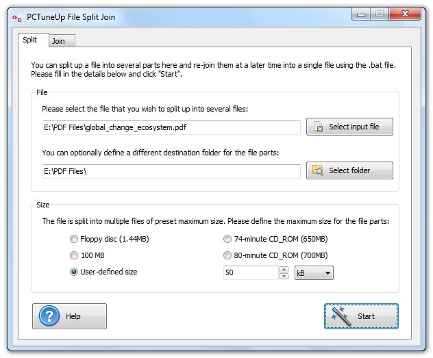 PCTuneUp Free File Splitter Joiner
