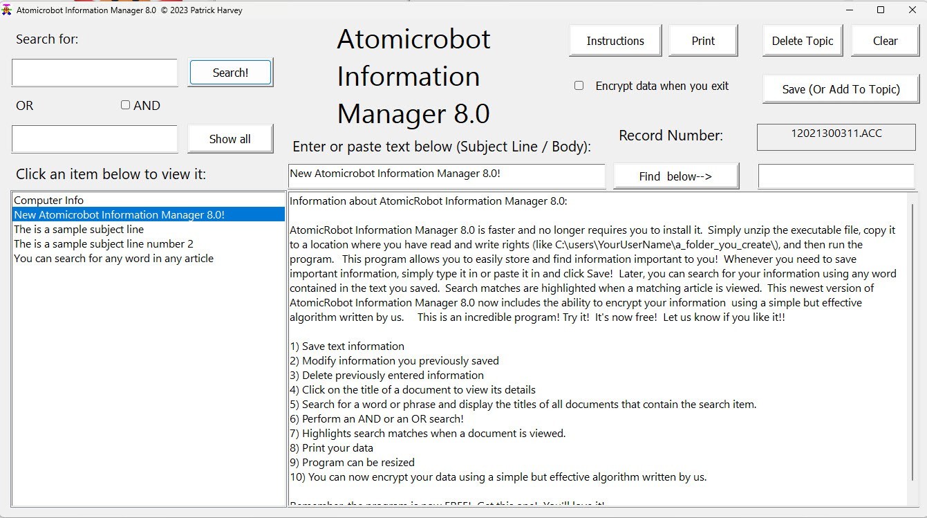 Atomicrobot Information Manager