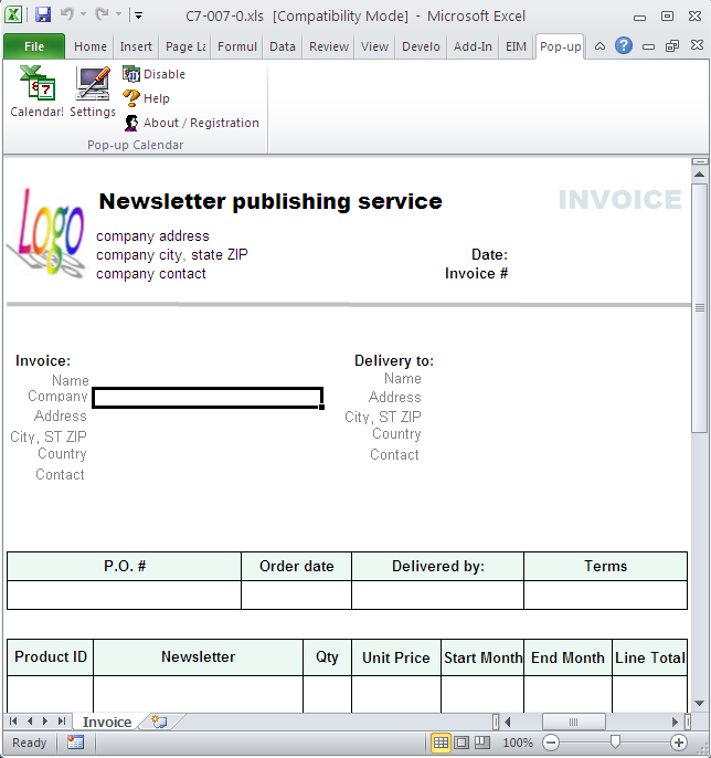 Newsletter Publishing Invoice Template