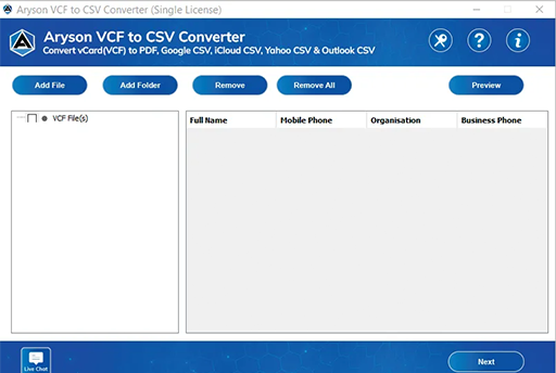 Aryson VCF to CSV Converter