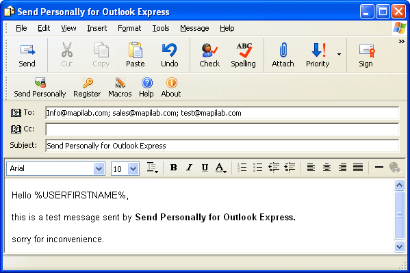 Send Personally for Outlook Express