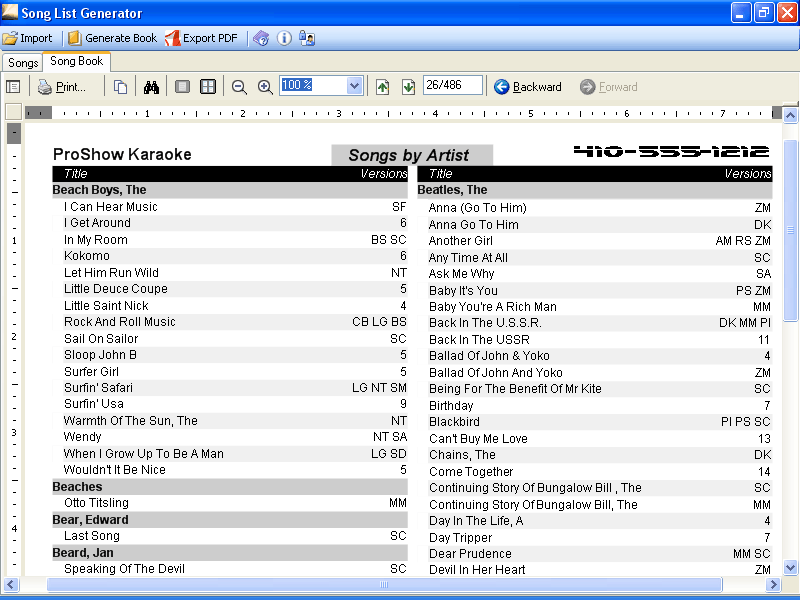 Song List Generator