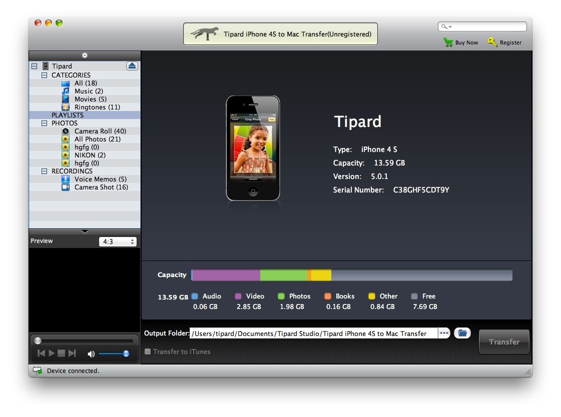 Tipard iPhone 4S to Mac Transfer