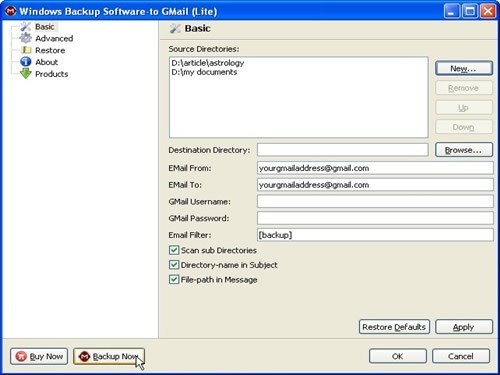 Windows Backup Software-to GMail
