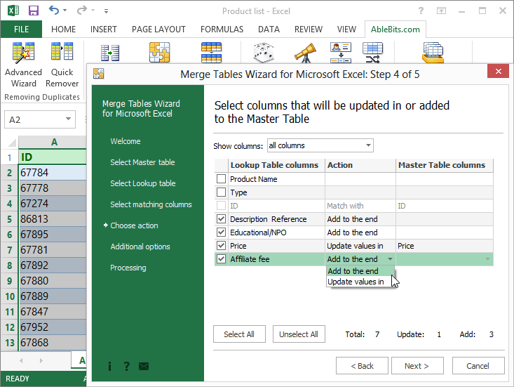 Merge Tables Wizard for Microsoft Excel