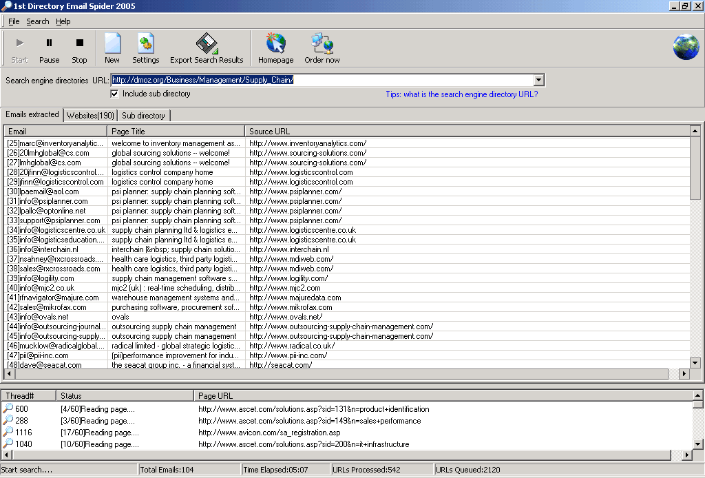 1st Directory Email Spider 2005