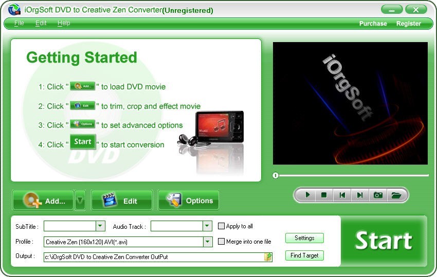 iOrgSoft DVD to Creative Zen Video Converter