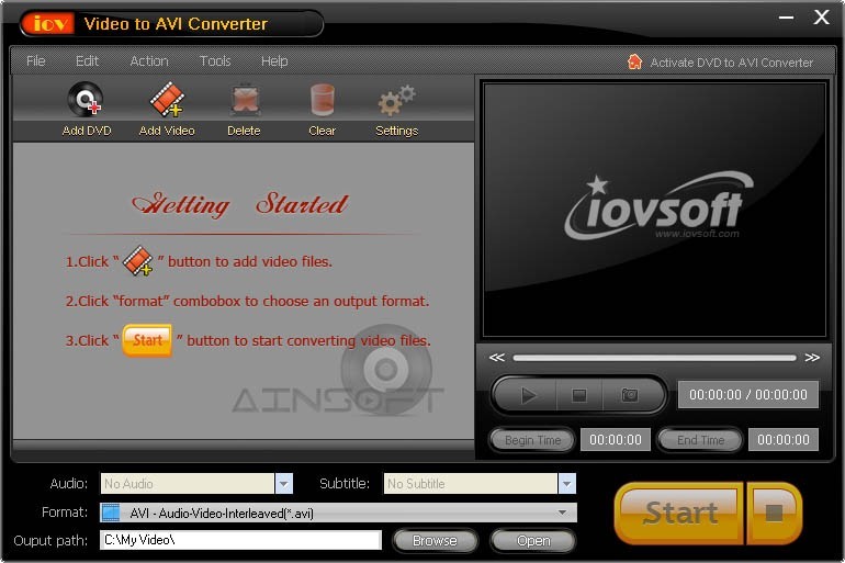 iovSoft Free Video to AVI Converter